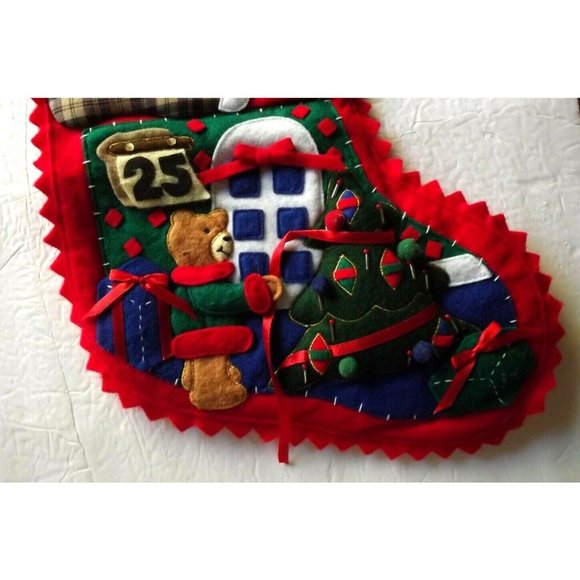 Vintage Finished/Completed 18" Felt Christmas Stocking - Teddy Bears - Picture 4 of 6